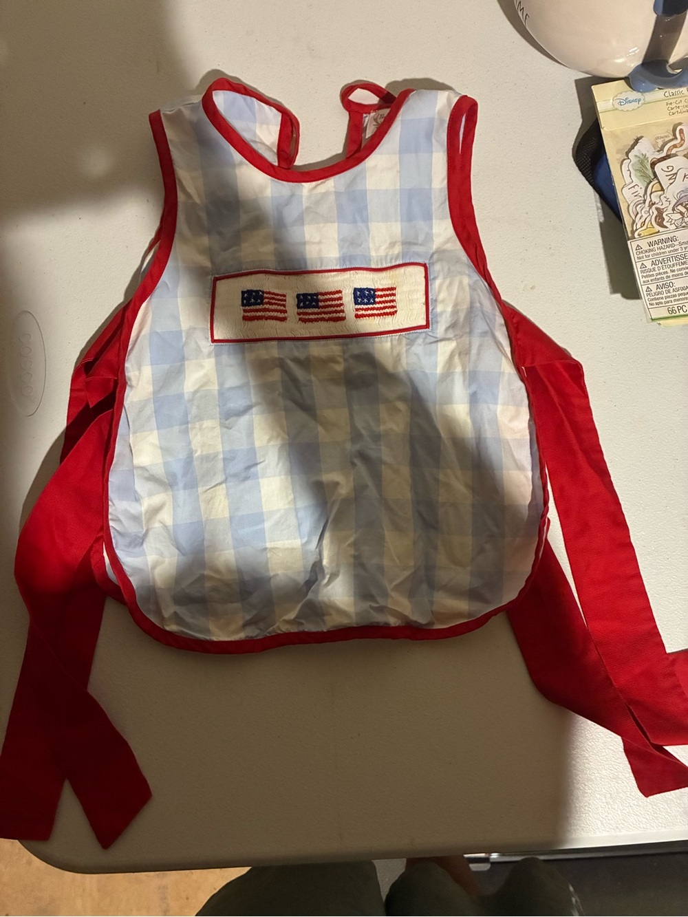 The Smocking Place Kids Americana Bib-Style Top with Red Trim Light Blue Gingham